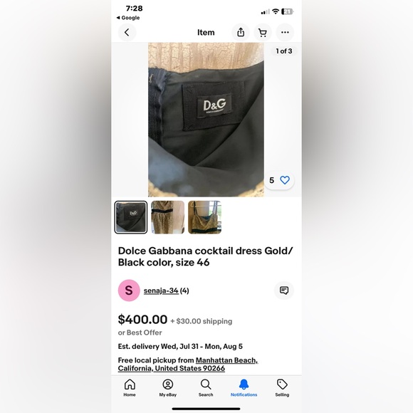 CLEARANCE Dolce and Gabbana gold and black midi dress size 42/6 was $1500 new - Picture 10 of 11